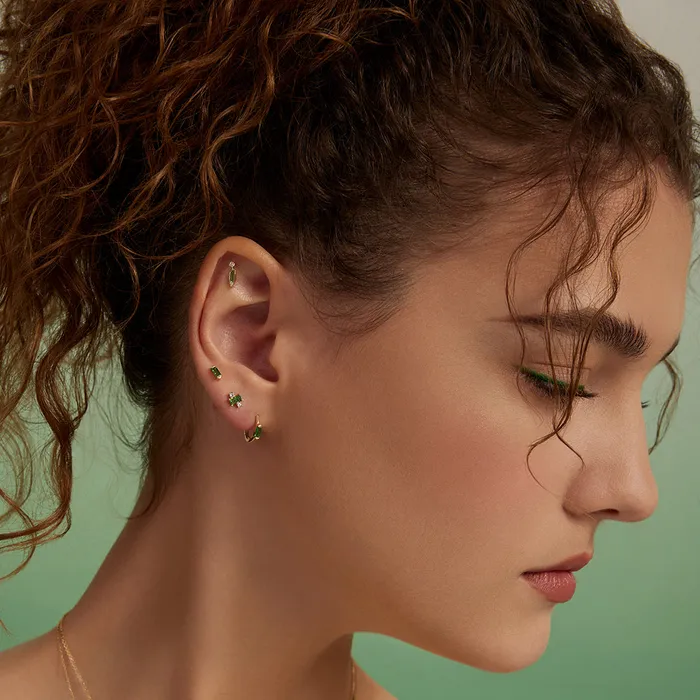 AURELIE GI Earrings WILLOW Tsavorite Baguette Huggie Hoop