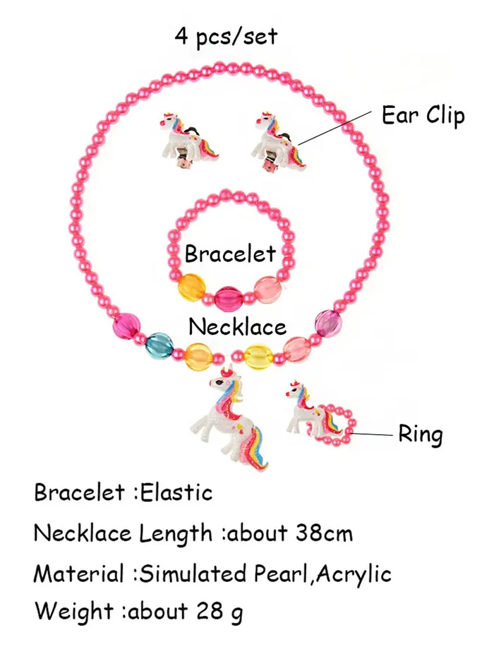 Bracelets Yellow Chimes Melbees by Yellow Chimes Unicorn Jewellery Set for Kids Girls Kids Jewellery Pink Beads Necklace Set Bracelet Ring Accessories Set for Kids