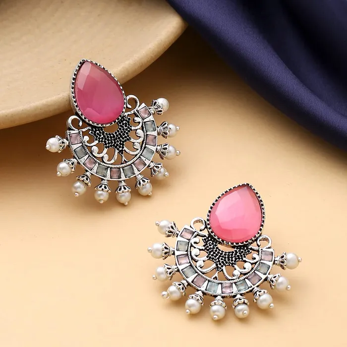 Bracelets Yellow Chimes Yellow Chimes Earrings for Women and Girls Silver Oxidised ChandbaliPink Stone Studded Chand Baliyan EarringsBirthday Gift For girls and women Anniversary Gift for Wife