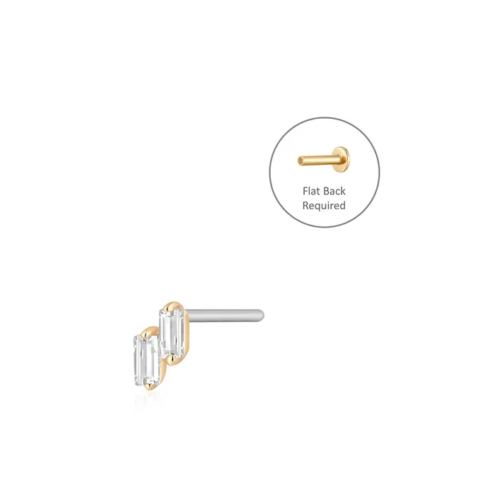DEVON Baguette Duo White Sapphire Threadless Flatback Earring AURELIE GI Earrings DEVON Baguette Duo White Sapphire Threadless Flatback Earring AURELIE GI Earrings