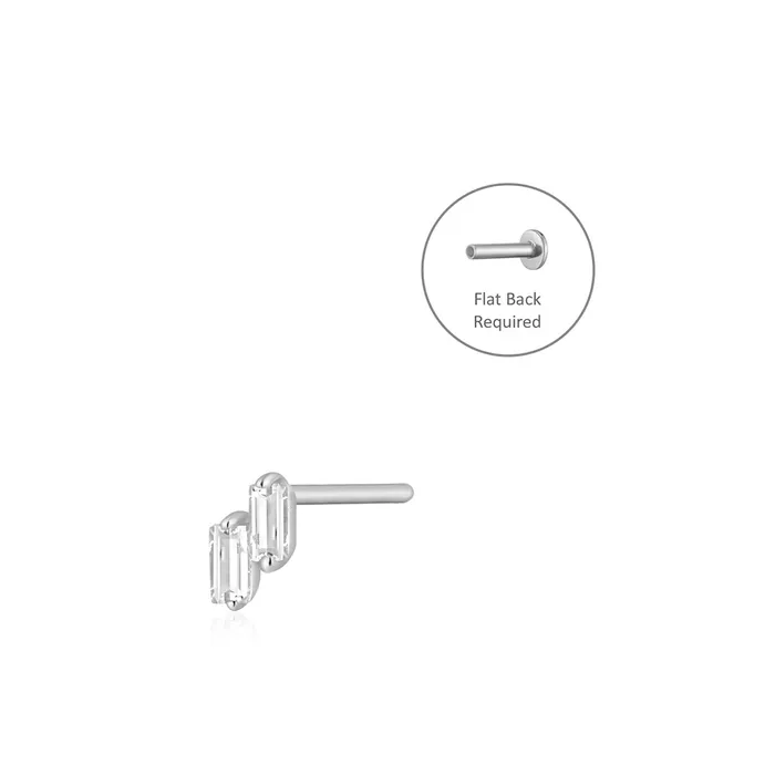 DEVON Baguette Duo White Sapphire Threadless Flatback Earring AURELIE GI Earrings