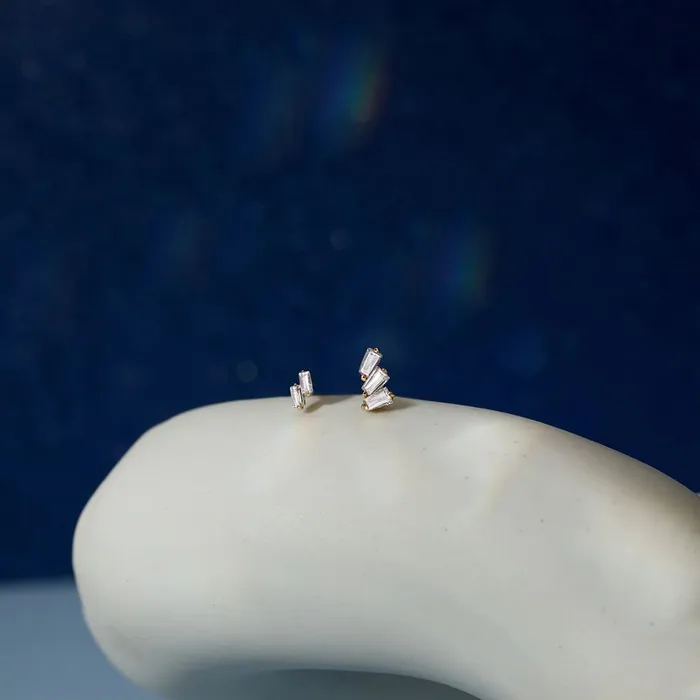 DEVON Baguette Duo White Sapphire Threadless Flatback Earring AURELIE GI Earrings