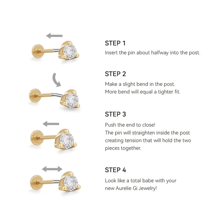 DEVON Baguette Duo White Sapphire Threadless Flatback Earring AURELIE GI Earrings
