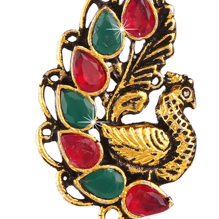 Earrings Yellow Chimes Indian Peacock Traditional Gold Plated Golden Red Green Gold Copper Studs Earrings for Women Yellow Chimes