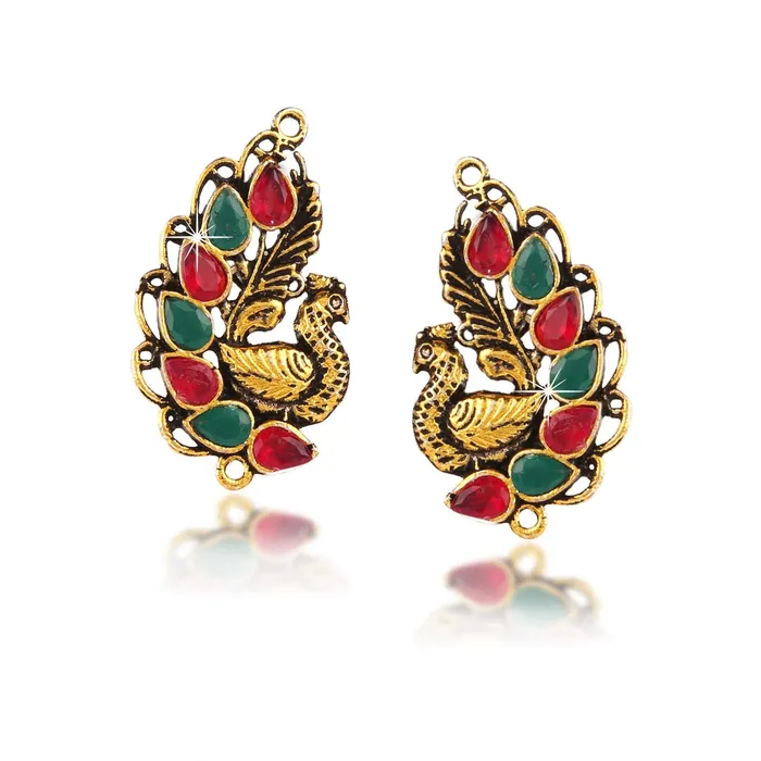 Earrings Yellow Chimes Indian Peacock Traditional Gold Plated Golden Red Green Gold Copper Studs Earrings for Women Yellow Chimes