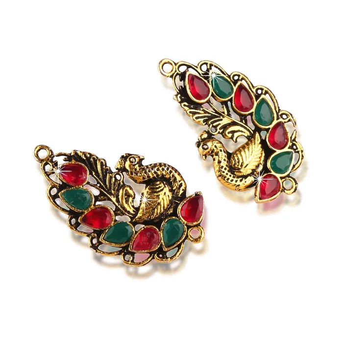 Earrings Yellow Chimes Indian Peacock Traditional Gold Plated Golden Red Green Gold Copper Studs Earrings for Women Yellow Chimes