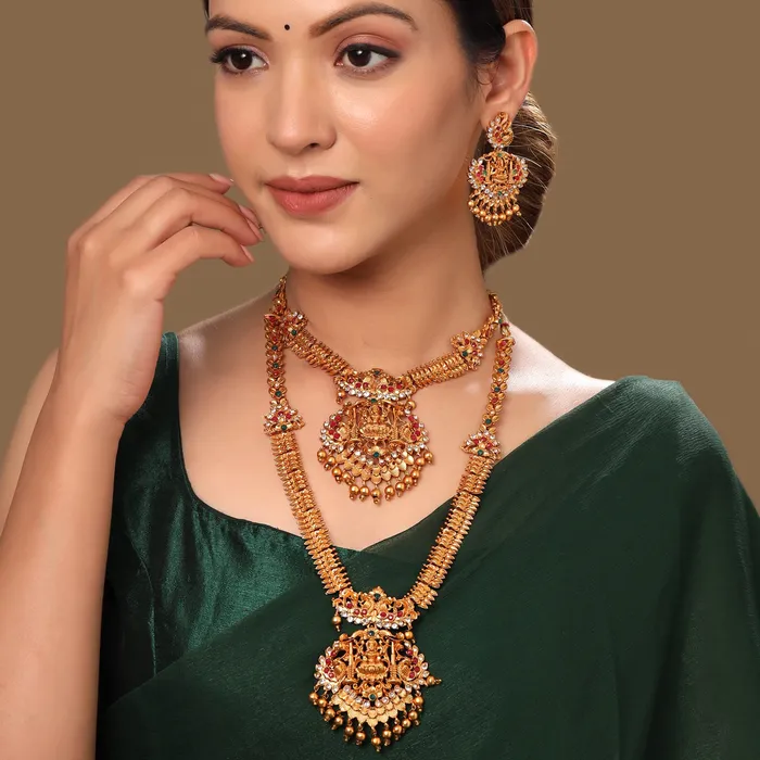 Earrings Yellow Chimes Jewellery Set for Women and Girls Temple Jewellery Set Gold Plated Long Necklace Temple Jewellery Set Birthday Gift for girls and women Anniversary Gift for Wife Yellow Chimes