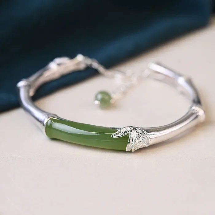 Metamorphidi Bracelets 925 Sterling Silver Natural Hetian Jade Bamboo Bracelet Metamorphidi Bracelets 925 Sterling Silver Natural Hetian Jade Bamboo Bracelet