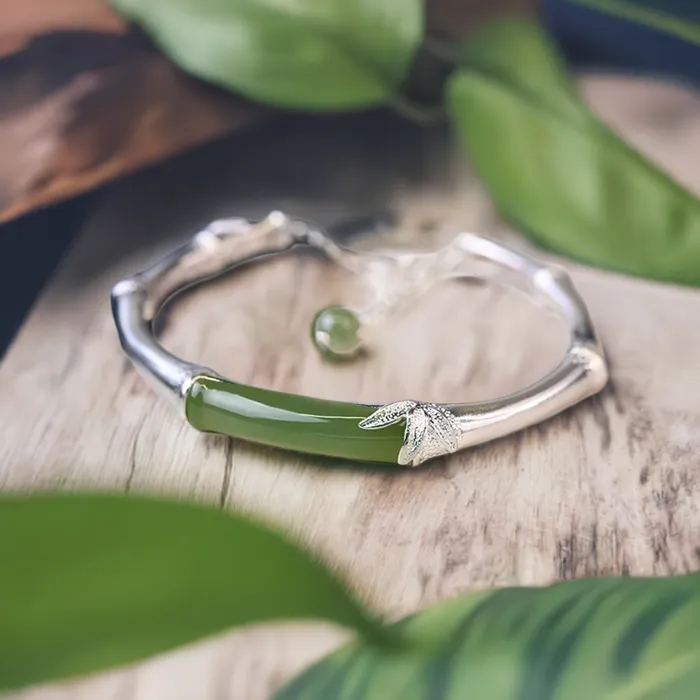 Metamorphidi Bracelets 925 Sterling Silver Natural Hetian Jade Bamboo Bracelet