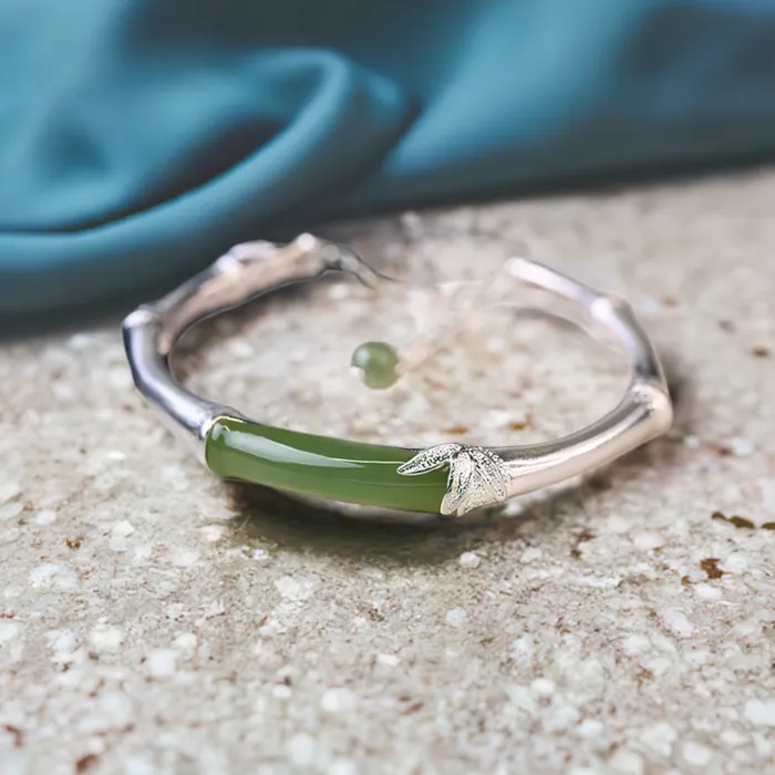 Metamorphidi Bracelets 925 Sterling Silver Natural Hetian Jade Bamboo Bracelet