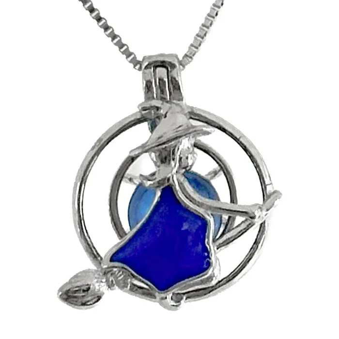 Necklaces Cage Pendant 925 Sterling Silver Flying Blue Witch CPST005