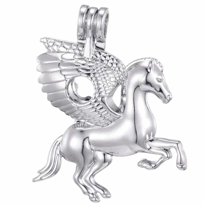 Necklaces CPSP152 Cage Pendant Silver Plated Pegasus Mythical Stallion Horse Wings Necklaces CPSP152 Cage Pendant Silver Plated Pegasus Mythical Stallion Horse Wings