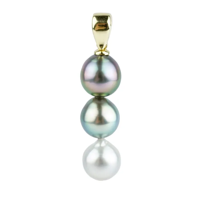 Necklaces Triple Tahitian Pearl Pendant Kamoka Pearl