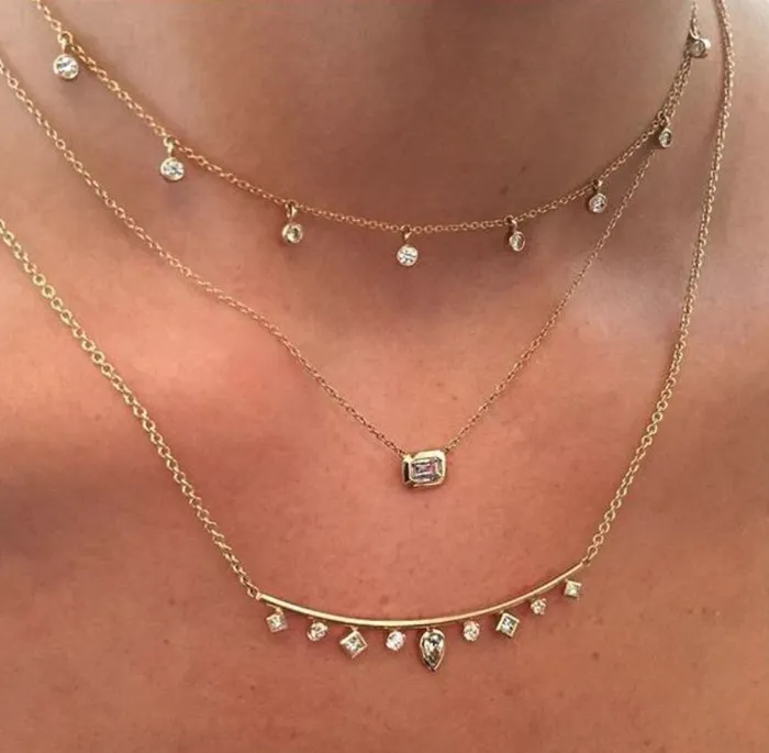 Necklaces Zo Chicco 14K Small Emerald Cut Diamond Necklace