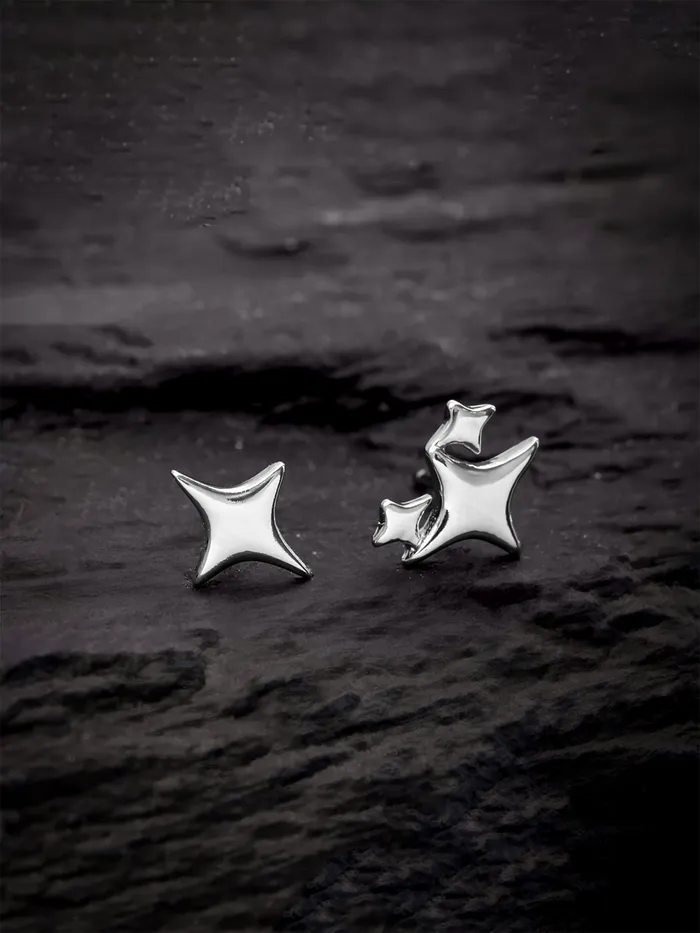 Stud Earrings Elegant Silver Star Shaped with Push Back Closure One Size Black Yellow Chimes Necklaces