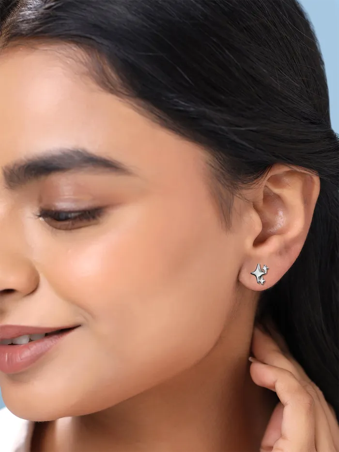 Stud Earrings Elegant Silver Star Shaped with Push Back Closure One Size Black Yellow Chimes Necklaces