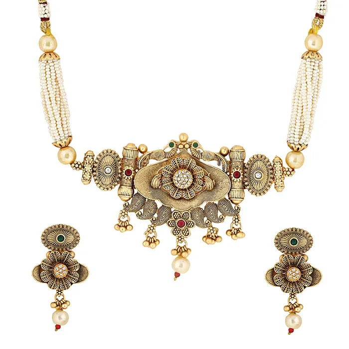 Yellow Chimes Earrings Yellow Chimes Jewellery Set for Women Gold Toned Crystal Studded with Beads Peacock Designed Choker Necklace Set with Earrings for Women and Girls Yellow Chimes Earrings Yellow Chimes Jewellery Set for Women Gold Toned Crystal Studded with Beads Peacock Designed Choker Necklace Set with Earrings for Women and Girls