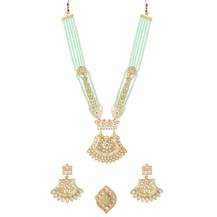 Yellow Chimes Jewellery Set for Women and Girls Kundan Jewellery Set for Women Gold Tone Moti Beads Kundan Necklace Set Birthday Gift for girls and women Anniversary Gift for Wife Yellow Chimes Earrings