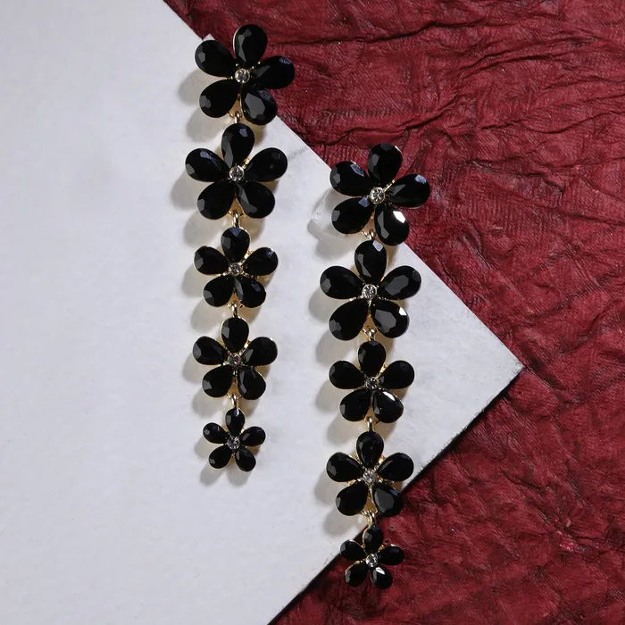 Yellow Chimes Necklaces Yellow Chimes Elegant Sparkling Crystal Classic Floral Design Dangle Earrings for Women and Girls