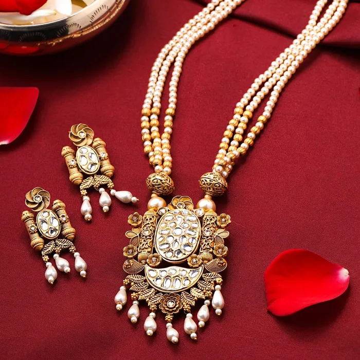 Yellow Chimes Necklaces Yellow Chimes Jewellery Set for Women and Girls Kundan Necklaces Set Gold Plated Beads Beaded Kundan Choker Necklace Set Birthday Gift for girls and women Anniversary Gift for Wife