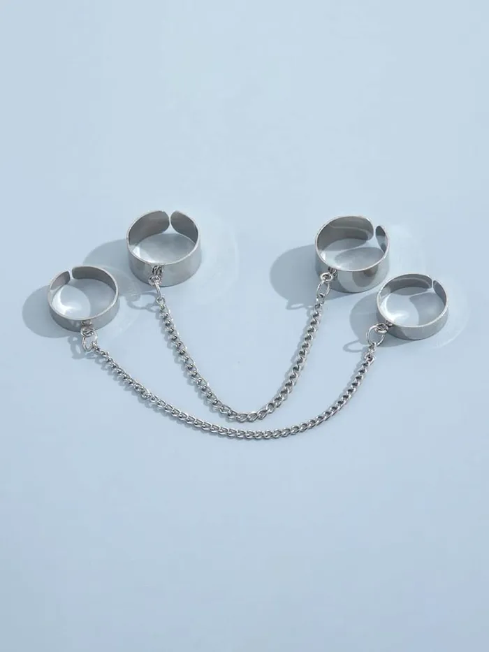 Yellow Chimes Necklaces Yellow Chimes Rings for Women and Girls Chain Finger Rings Adjustable 4 Pieces Silver Gold Punk Chain Finger Rings Four Fingers Open Ring Birthday Gift For Girls and Women