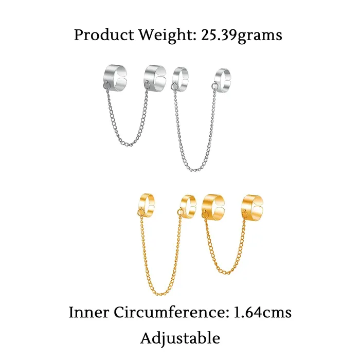 Yellow Chimes Necklaces Yellow Chimes Rings for Women and Girls Chain Finger Rings Adjustable 4 Pieces Silver Gold Punk Chain Finger Rings Four Fingers Open Ring Birthday Gift For Girls and Women