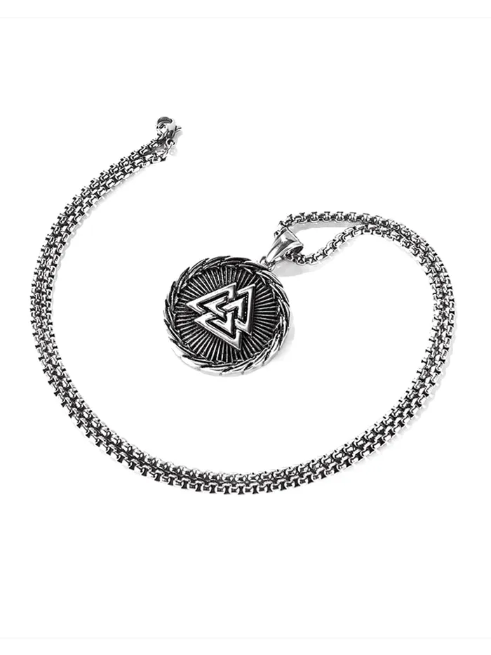 Yellow Chimes Rings Yellow Chimes Chain Pendant for Men Silver Chain Men Pendant Stainless Steel Valknut Odin Symbol Locket Pendant for Men and Boys
