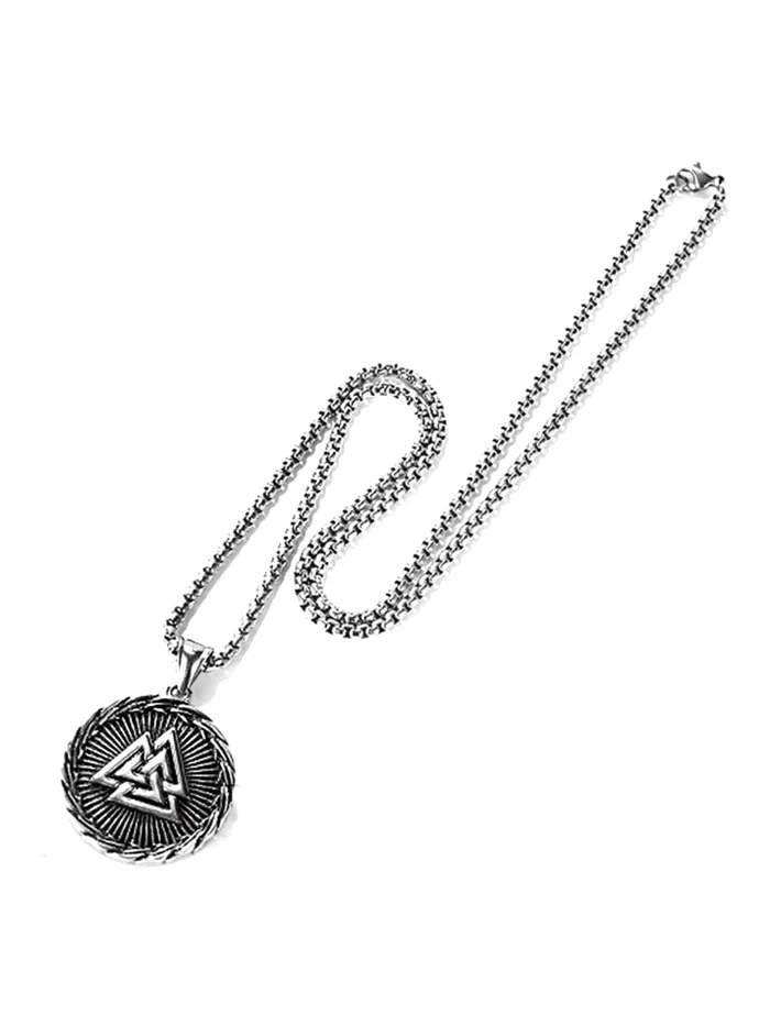 Yellow Chimes Rings Yellow Chimes Chain Pendant for Men Silver Chain Men Pendant Stainless Steel Valknut Odin Symbol Locket Pendant for Men and Boys