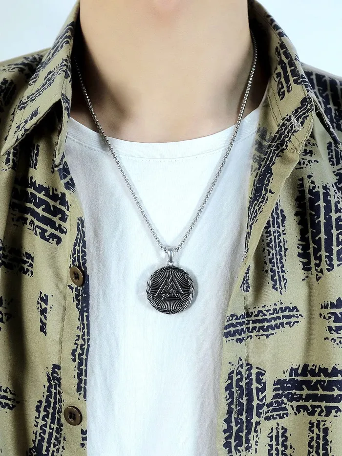 Yellow Chimes Rings Yellow Chimes Chain Pendant for Men Silver Chain Men Pendant Stainless Steel Valknut Odin Symbol Locket Pendant for Men and Boys
