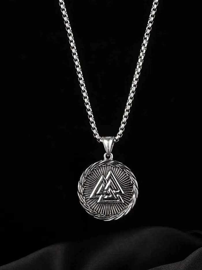 Yellow Chimes Rings Yellow Chimes Chain Pendant for Men Silver Chain Men Pendant Stainless Steel Valknut Odin Symbol Locket Pendant for Men and Boys