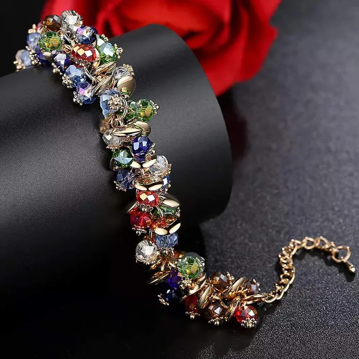 Yellow Chimes Rings Yellow Chimes Stylish Double Strand Tennis Rhodium Plated Bracelet for Women and Girls Multicolor