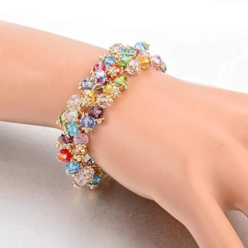 Yellow Chimes Rings Yellow Chimes Stylish Double Strand Tennis Rhodium Plated Bracelet for Women and Girls Multicolor