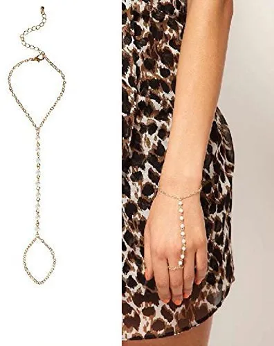 Yellow Chimes Stylish Golden Pearl Ring Strand Bracelets for Girls and Women Yellow Chimes Earrings