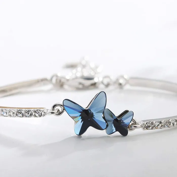 Yellow Chimes Yellow Chimes Valentine Gift for Girls Bracelet for Women Girls A5 High Grade Blue Crystal Bracelets for women and Girls SIlver Toned Butterfly Charm Bracelet Birthday Gift For Girls Necklaces