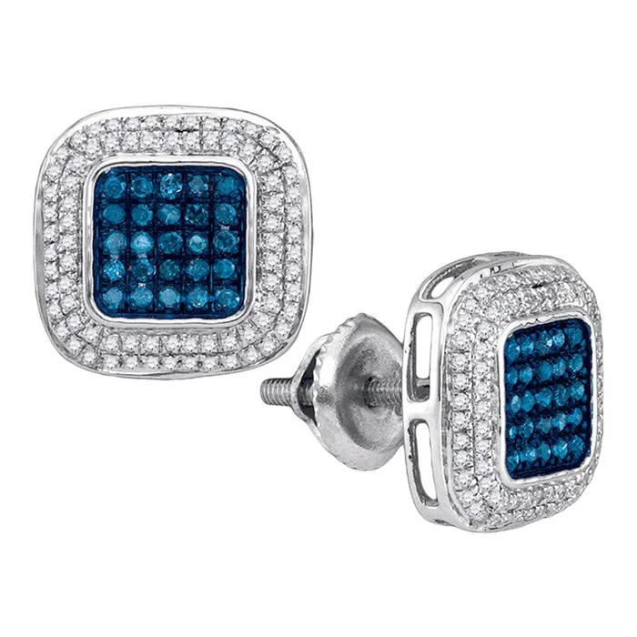 10kt White Gold Womens Round Blue Color Enhanced Diamond Square Frame Cluster Earrings 12 Cttw mayamila Earrings 10kt White Gold Womens Round Blue Color Enhanced Diamond Square Frame Cluster Earrings 12 Cttw mayamila Earrings
