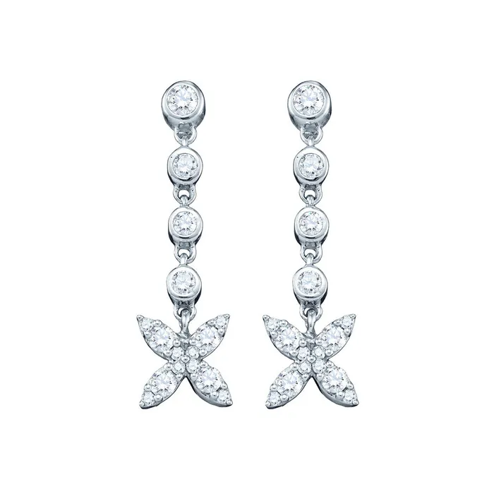 10kt White Gold Womens Round Diamond Flower Cluster Dangle Earrings 34 Cttw mayamila Earrings 10kt White Gold Womens Round Diamond Flower Cluster Dangle Earrings 34 Cttw mayamila Earrings