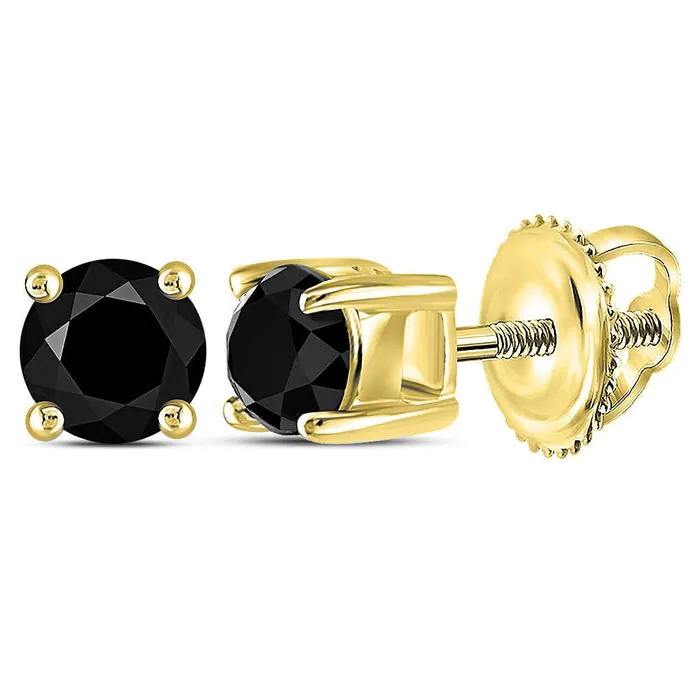 10kt Yellow Gold Unisex Round Black Color Enhanced Diamond Solitaire Stud Earrings 12 Cttw mayamila Earrings 10kt Yellow Gold Unisex Round Black Color Enhanced Diamond Solitaire Stud Earrings 12 Cttw mayamila Earrings