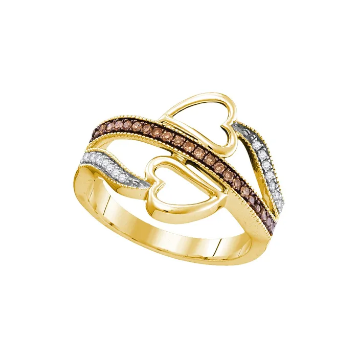 10kt Yellow Gold Womens Round Cognacbrown Color Enhanced Diamond Heart Crossover Ring 15 Cttw mayamila Rings 10kt Yellow Gold Womens Round Cognacbrown Color Enhanced Diamond Heart Crossover Ring 15 Cttw mayamila Rings