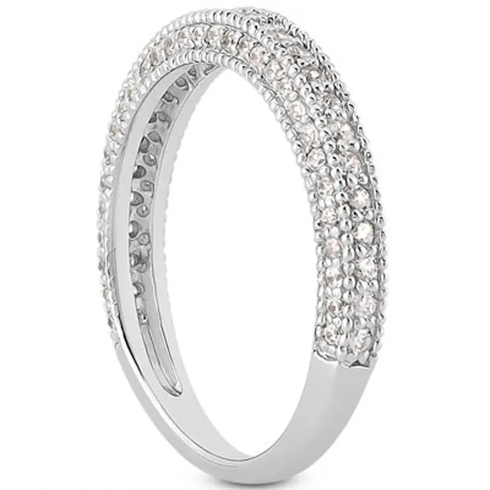 14k White Gold Fancy Pave Diamond Milgrain Textured Wedding Ring Band MayaMila Rings