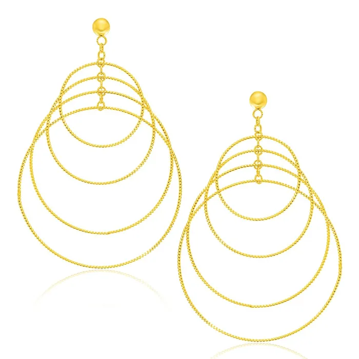 14k Yellow Gold Graduated Textured Circle Earrings MayaMila Earrings