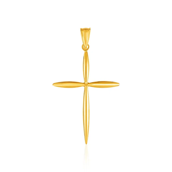 14k Yellow Gold Rounded and Pointed Cross Pendant MayaMila Necklaces