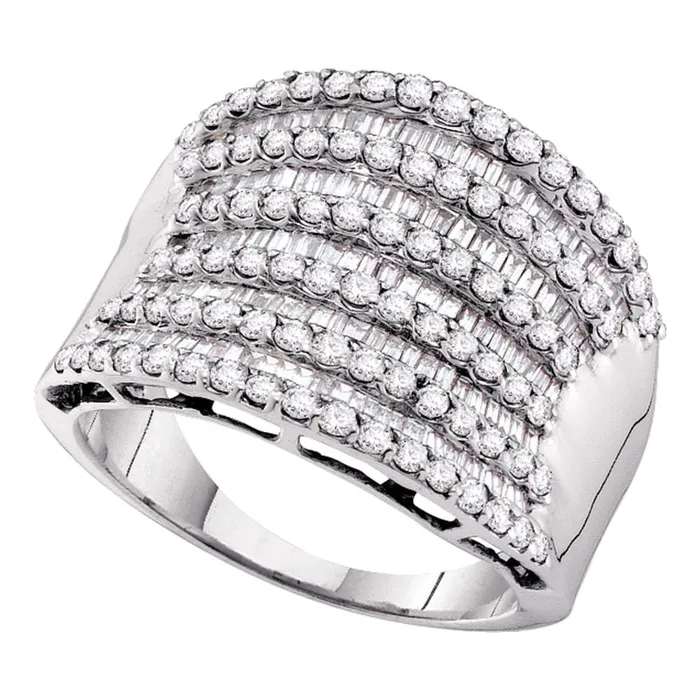 14kt White Gold Womens Round Baguette Diamond Striped Fashion Band Ring 158 Cttw mayamila Rings 14kt White Gold Womens Round Baguette Diamond Striped Fashion Band Ring 158 Cttw mayamila Rings