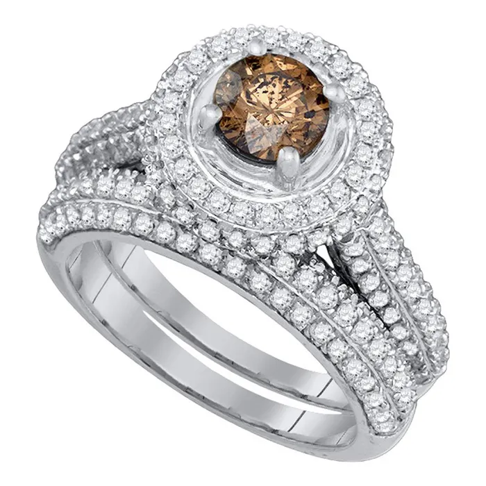 14kt White Gold Womens Round Cognacbrown Color Enhanced Diamond Halo Bridal Wedding Engagement Ring Band Set 2112 Cttw mayamila Rings 14kt White Gold Womens Round Cognacbrown Color Enhanced Diamond Halo Bridal Wedding Engagement Ring Band Set 2112 Cttw mayamila Rings