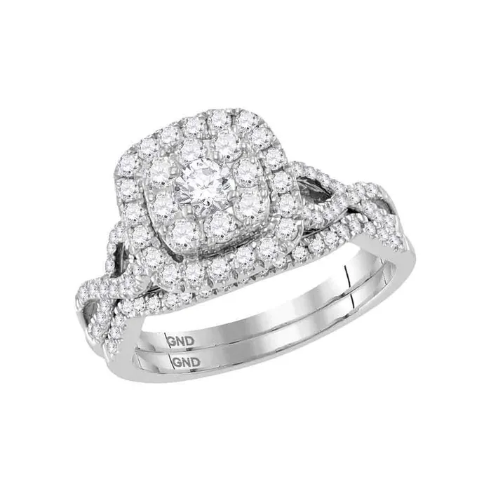 14kt White Gold Womens Round Diamond Halo Bridal Wedding Engagement Ring Band Set 100 Cttw mayamila Rings 14kt White Gold Womens Round Diamond Halo Bridal Wedding Engagement Ring Band Set 100 Cttw mayamila Rings