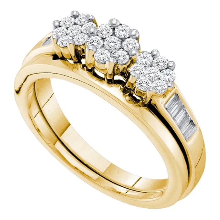 14kt Yellow Gold Womens Round Diamond Triple Cluster Bridal Wedding Engagement Ring Band Set 12 Cttw mayamila Rings 14kt Yellow Gold Womens Round Diamond Triple Cluster Bridal Wedding Engagement Ring Band Set 12 Cttw mayamila Rings