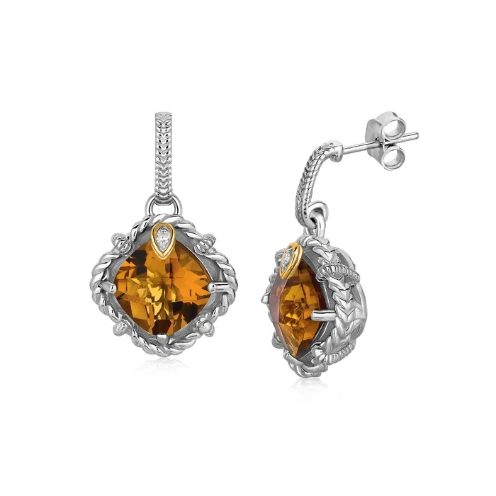 18k Yellow Gold and Sterling Silver Rope Motif Multi Gem Embellished Earrings MayaMila Earrings