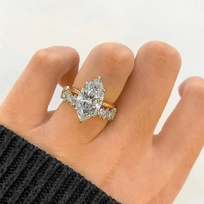 2pcs Hiden Halo Marquise Cut Bridal Ring Set Shineofdiamond Rings 2pcs Hiden Halo Marquise Cut Bridal Ring Set Shineofdiamond Rings