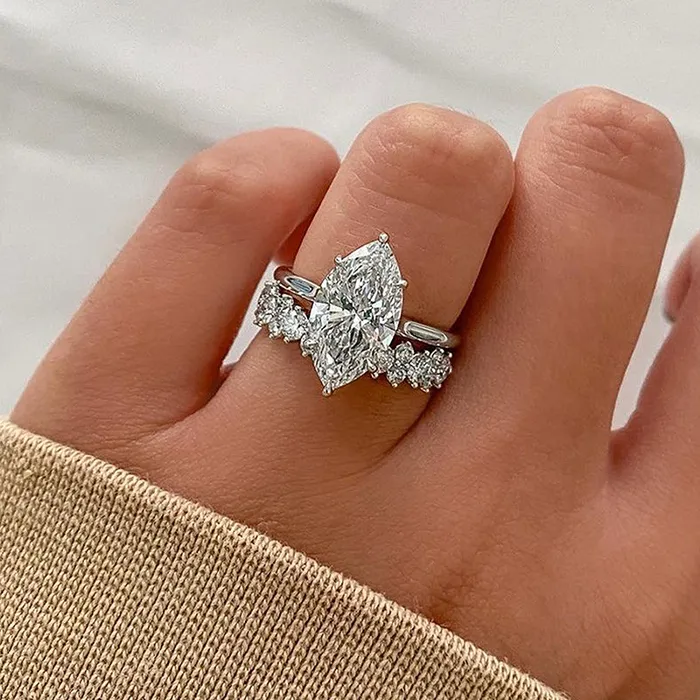 2pcs Hiden Halo Marquise Cut Bridal Ring Set Shineofdiamond Rings 2pcs Hiden Halo Marquise Cut Bridal Ring Set Shineofdiamond Rings