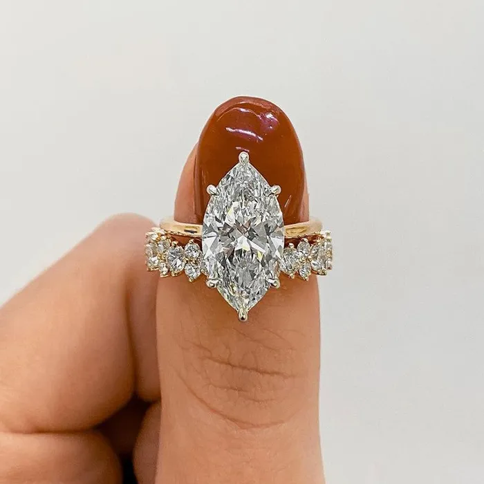 2pcs Hiden Halo Marquise Cut Bridal Ring Set Shineofdiamond Rings 2pcs Hiden Halo Marquise Cut Bridal Ring Set Shineofdiamond Rings