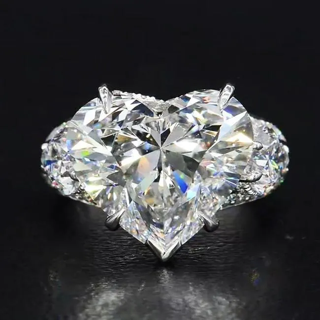 3 Stone Heart Cut Engagement Ring in Sterling Silver Shineofidamond Rings